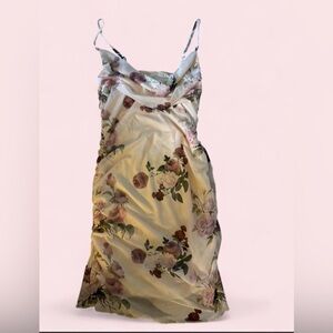 SHEIN Cream Satin Slip Dress with Rose-Print Accents